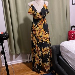 Shein Split Hem Belted Tropical Print Cami Dress